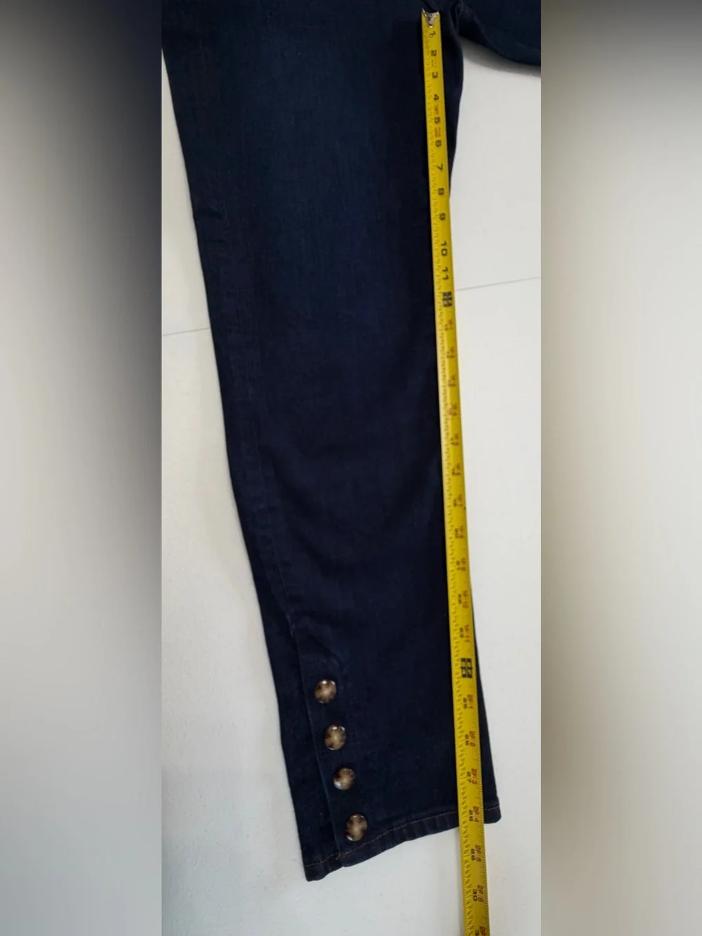 LOFT Made & Loved Dark Wash Skinny Jeans High Rise Faux Tortoise Button Hem